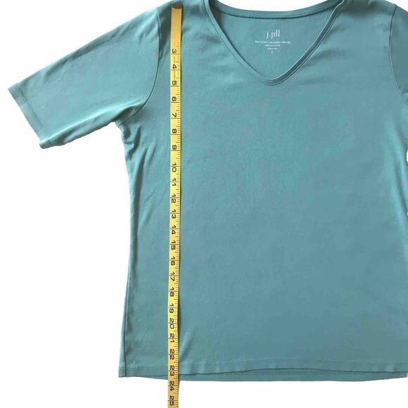 J Jill Shirt Top Women Medium Blue Luxe Supima Elbow Sleeve V Neck Normcore EUC - Picture 6 of 8